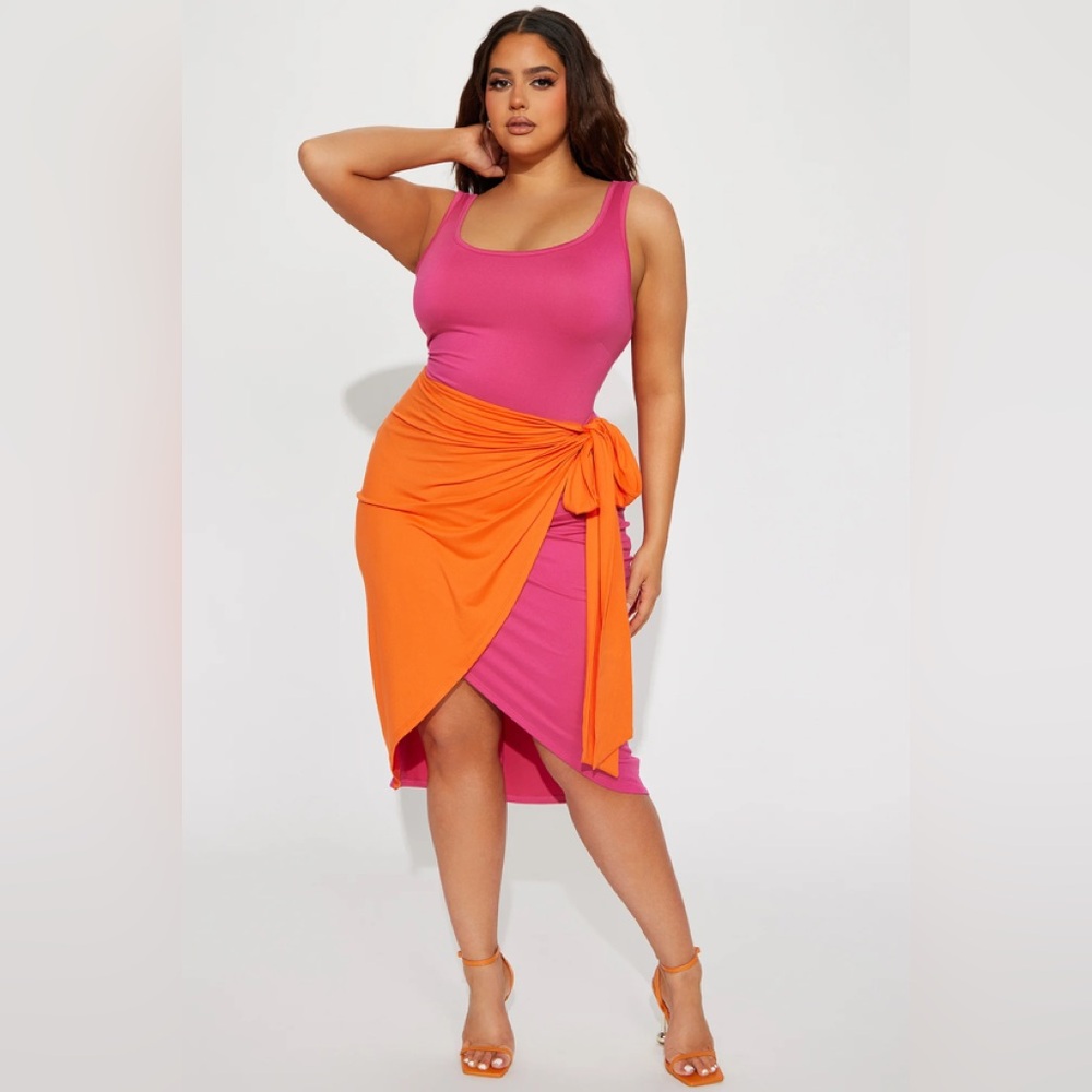Sleeveless Hunter Midi Dress - Pink/Orange